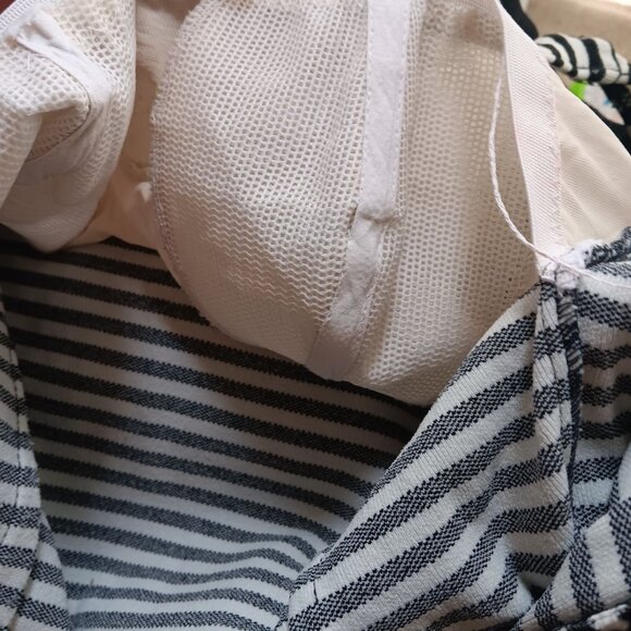 sz 12 True Vintage Black White Striped Womens Swimsuit Low Back Built-In Padding - Picture 7 of 8